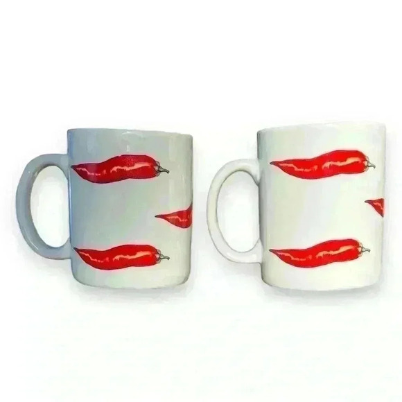 SET of 2 Vintage BIA Cordon Bleu Chili Pepper Mugs Coffee Cups - Picture 2 of 10